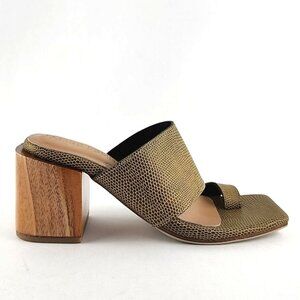 James Smith Women's Reptile Print Toe Loop Sandal Wood Block Heel Green 36